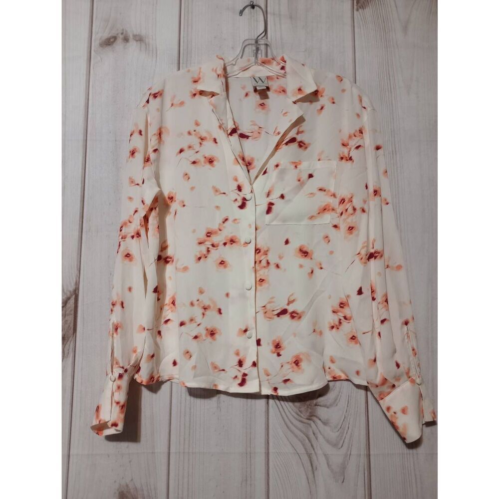 Worthington Shirt LadiesโSmall Cream Coral Floral Button Front Long Sleeveโ Semi
